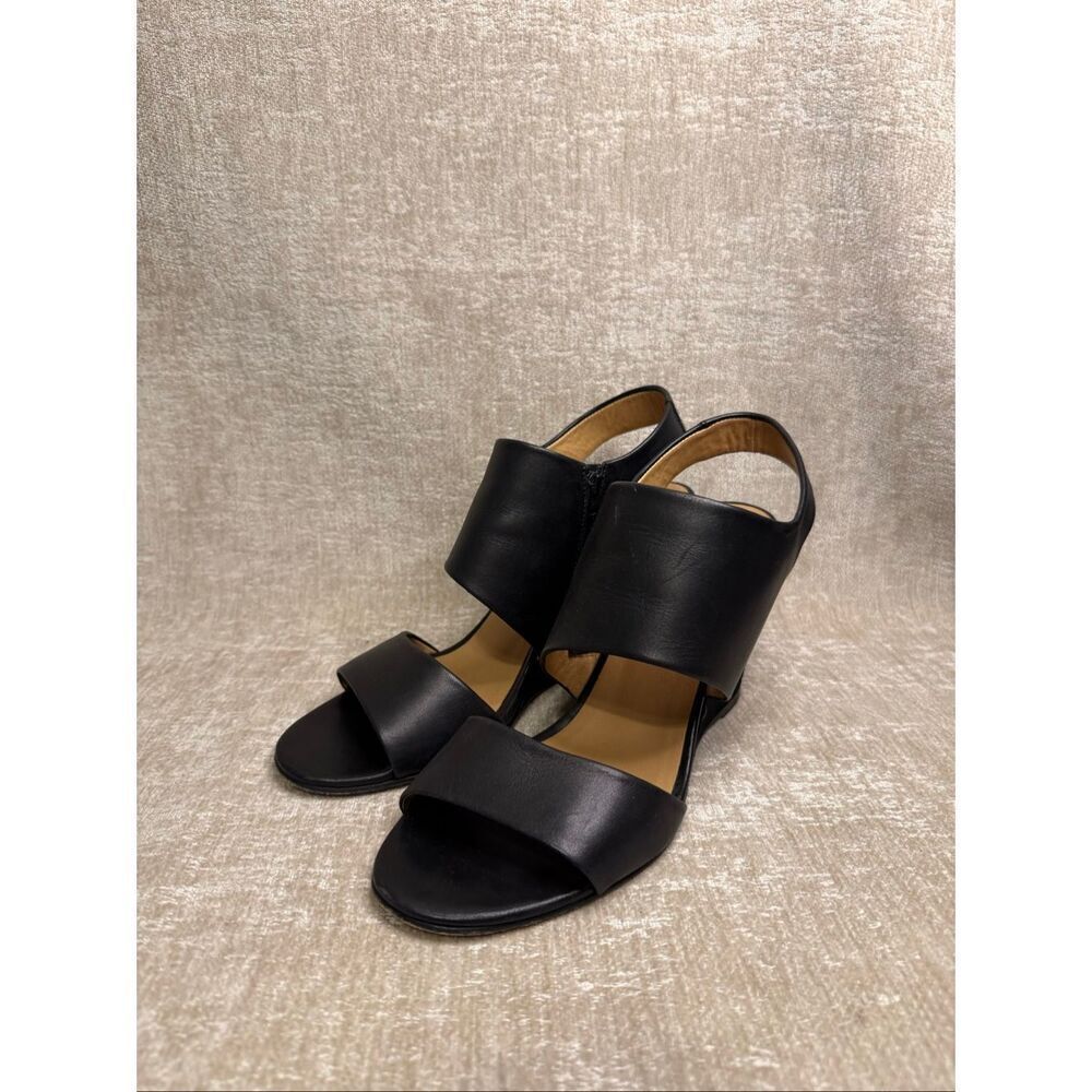 A.P.C. Rue Madame Paris Women's Leather Wedge Heel Sandals Black Size 41